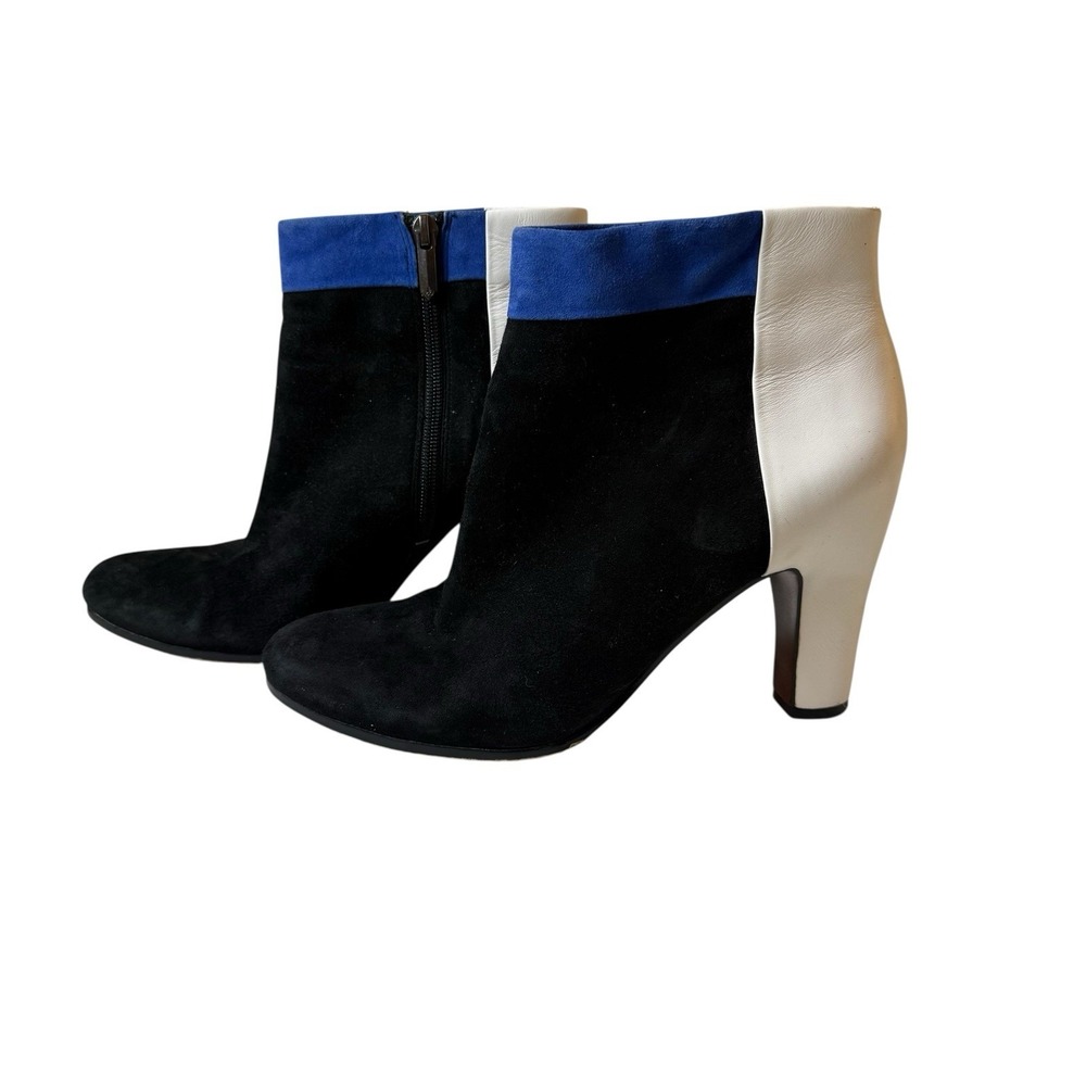 Sam Edelman Leather Color Block Shay Ankle Boots Booties 9.5M Black Blue White